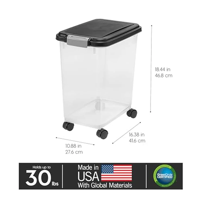 IRIS USA Airtight Dog Food Storage Container, Up to 30 lbs, Attachable Wheels, for Dog Cat Bird and other Pet Food Storage Bin, Keep Fresh, Easy Mobility, BPA Free, Black by IRIS USA - Image 4