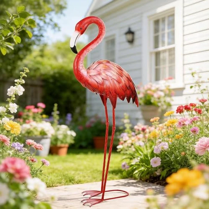 Shorayn Pink Flamingo Garden Statue Outdoor Decor Metal Yard Art Lawn Ornaments for Backyard Pond Patio Porch Outside Decorations,Large Size by Shorayn - Used - Like New condition - US$65.60