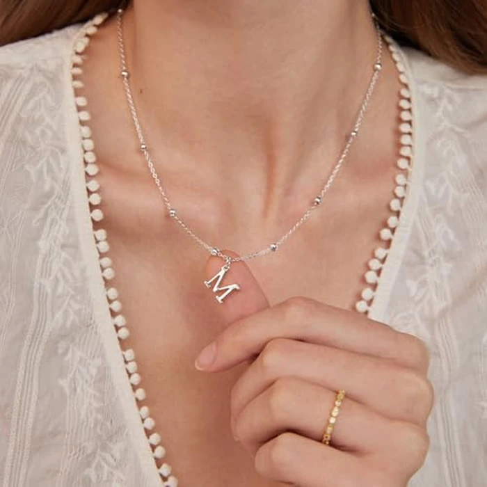 De Amo Sara Initial Necklaces for Women, Silver Plated Dainty A-Z Pendant Letter Charm Necklace Personalized Name Necklaces for Women Trendy Jewelry Gift by De Amo Sara - Image 4