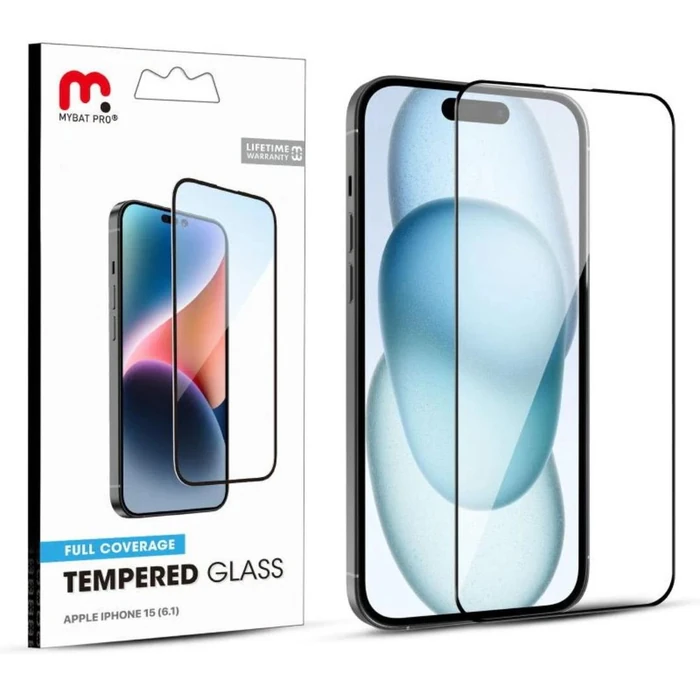MyBat Pro Full Coverage Tempered Glass Screen Protector for iPhone 15 - Transparent/Black - Brand New by MyBat Pro - Refurbished - Brand New condition - US$8.28