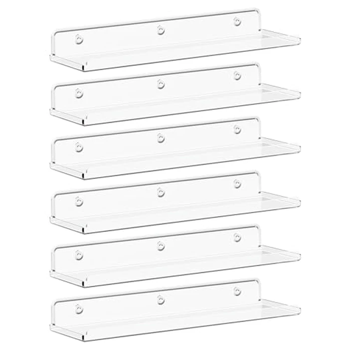 Lifewit Floating Shelves Wall Mounted, 6 Pack 15" Clear Acrylic Wall Shelf Kids Bookshelf Display Holder Room Decor for Book/Magazine/Photo/Makeup/Figures in Bathroom, Living Room, Bedroom, Kitchen by Lifewit - Image 1