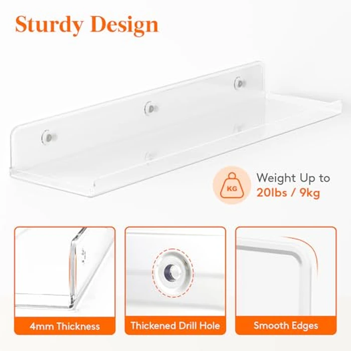 Lifewit Floating Shelves Wall Mounted, 6 Pack 15" Clear Acrylic Wall Shelf Kids Bookshelf Display Holder Room Decor for Book/Magazine/Photo/Makeup/Figures in Bathroom, Living Room, Bedroom, Kitchen by Lifewit - Image 4
