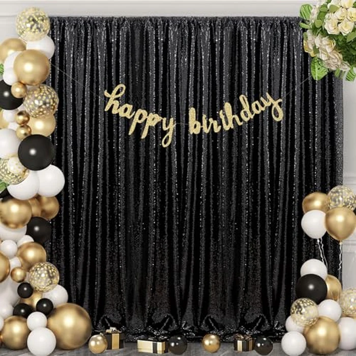 8ftx10ft Black Sequin Backdrop Curtain Wedding Backdrop Drapes Photo Backdrop Glitter Photo Booth Curtain for Brirthday Baby Shower Halloween Party Decoration by B-COOL - Image 1