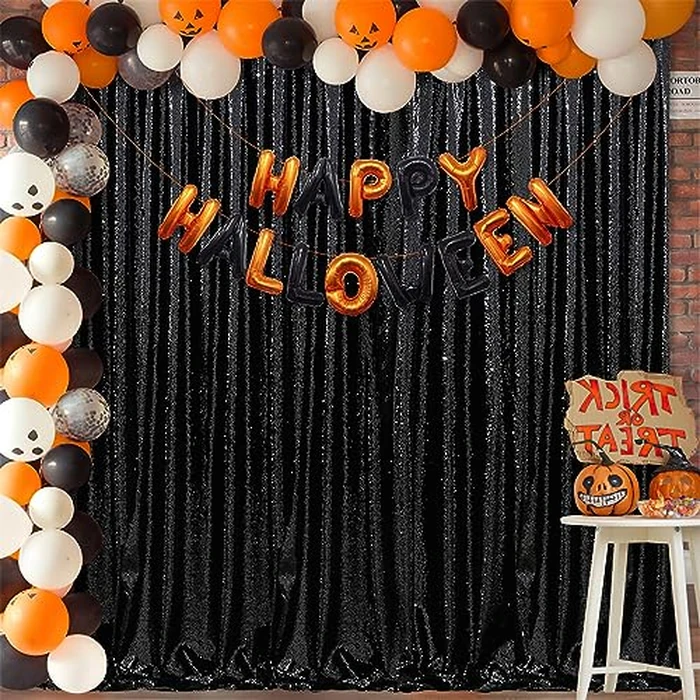 8ftx10ft Black Sequin Backdrop Curtain Wedding Backdrop Drapes Photo Backdrop Glitter Photo Booth Curtain for Brirthday Baby Shower Halloween Party Decoration by B-COOL - Image 2