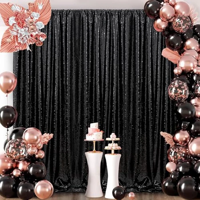8ftx10ft Black Sequin Backdrop Curtain Wedding Backdrop Drapes Photo Backdrop Glitter Photo Booth Curtain for Brirthday Baby Shower Halloween Party Decoration by B-COOL - Image 6