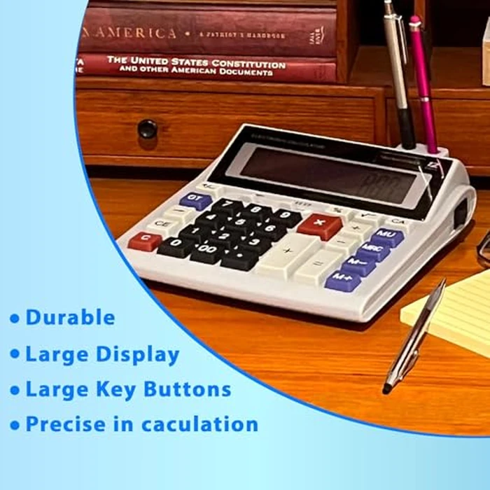 Lily's Home Jumbo 12-Digit Desktop Calculator, Solar & Battery Dual Power, Large LCD Display & Big Buttons, Tilted Easy-to-Read Screen, for Home, Office, School and Business Use-Ivory with Pen Holder by Lily's Home - Image 7