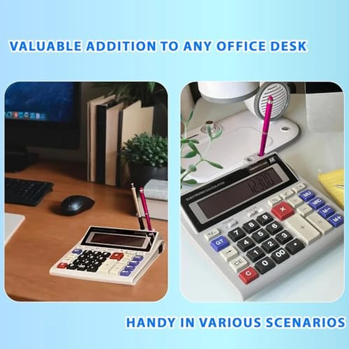 Lily's Home Jumbo 12-Digit Desktop Calculator, Solar & Battery Dual Power, Large LCD Display & Big Buttons, Tilted Easy-to-Read Screen, for Home, Office, School and Business Use-Ivory with Pen Holder by Lily's Home - Image 8