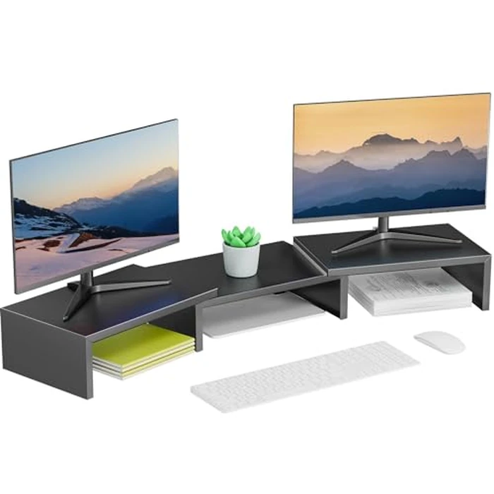 OUTIOE Dual Monitor Stand for Desk, Metal Computer Stand, Desk Shelf Riser,Desktop Organizer for Home and Office Use (Black) by OUTIOE - Used - Like New condition