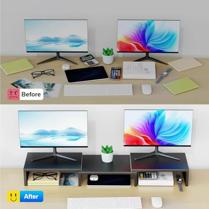 OUTIOE Dual Monitor Stand for Desk, Metal Computer Stand, Desk Shelf Riser,Desktop Organizer for Home and Office Use (Black) by OUTIOE - Image 2