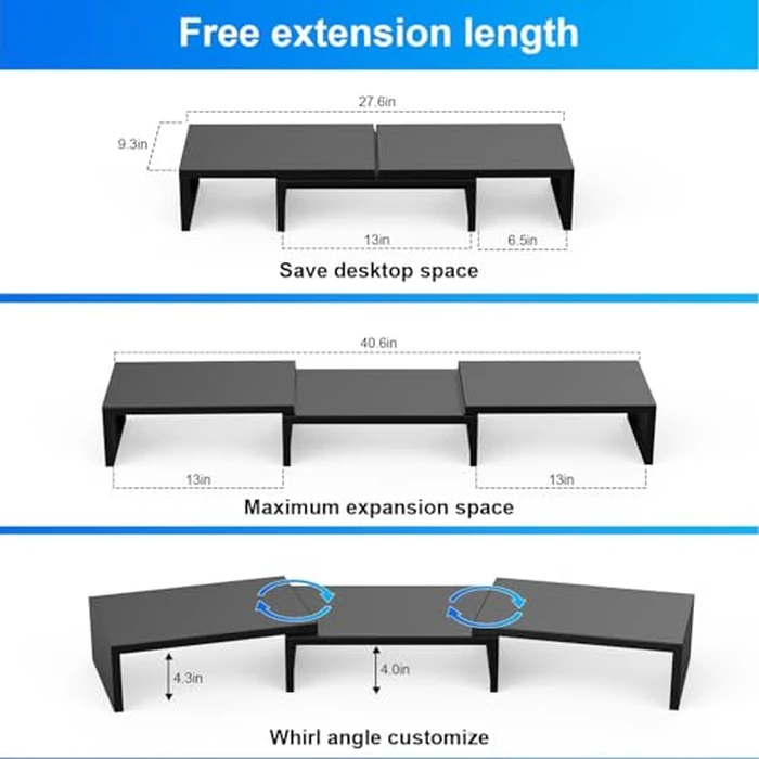 OUTIOE Dual Monitor Stand for Desk, Metal Computer Stand, Desk Shelf Riser,Desktop Organizer for Home and Office Use (Black) by OUTIOE - Image 4