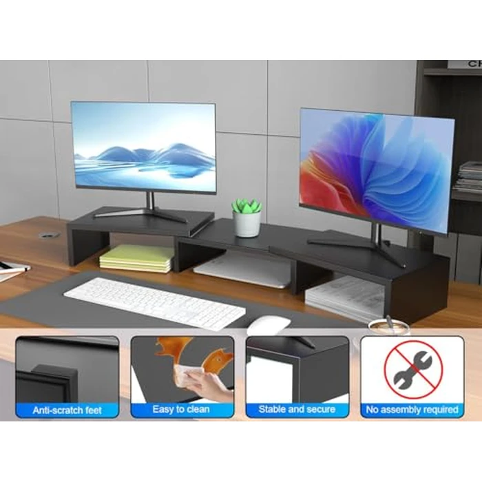 OUTIOE Dual Monitor Stand for Desk, Metal Computer Stand, Desk Shelf Riser,Desktop Organizer for Home and Office Use (Black) by OUTIOE - Image 5