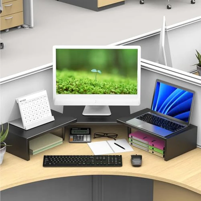 OUTIOE Dual Monitor Stand for Desk, Metal Computer Stand, Desk Shelf Riser,Desktop Organizer for Home and Office Use (Black) by OUTIOE - Image 6