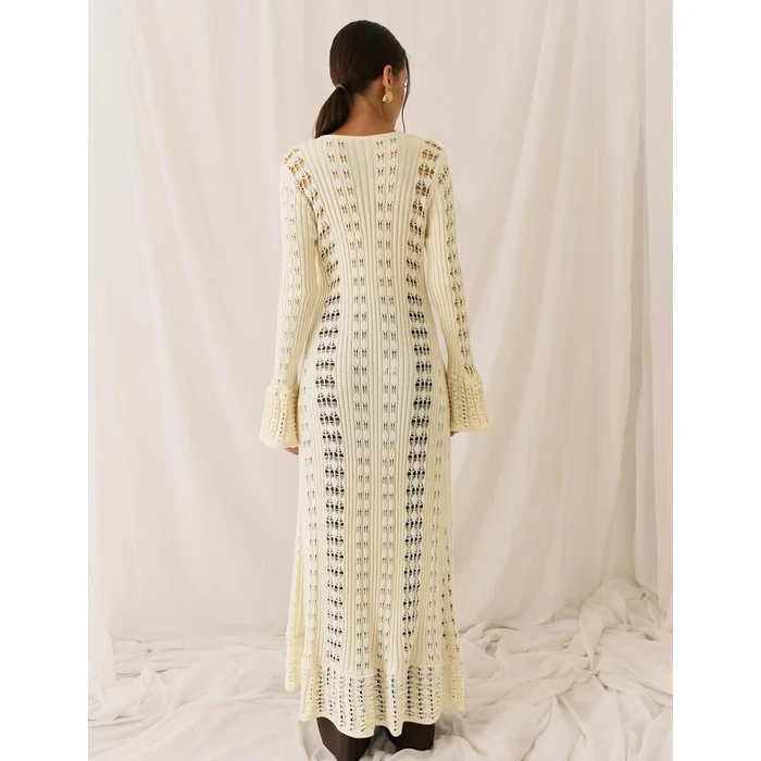 KWSTAIN Cream Lightweight Cardigans for Women 2025 Summer Autumn Trendy Elegant Bell Sleeve Flowy Crochet Knitted Thin Long Ruffle Hem Beige Maxi Dresses Knitwear (Beige,S) by KWSTAIN - Image 8