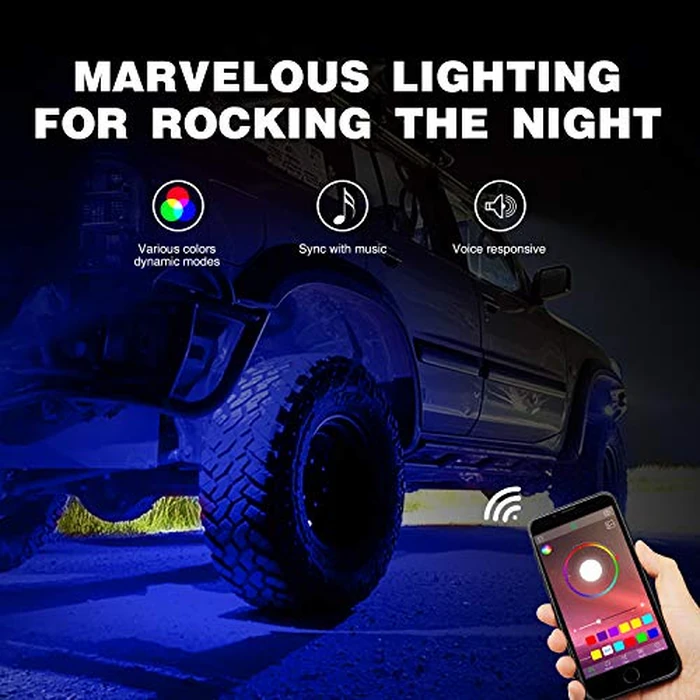 Nilight RGB LED Rock Lights Kit, 4 pods Underglow Multicolor Neon Light Pod with Bluetooth App Control Flashing Music Mode Wheel Well Light for Truck ATV UTV RZR SUV by Nilight - Image 2