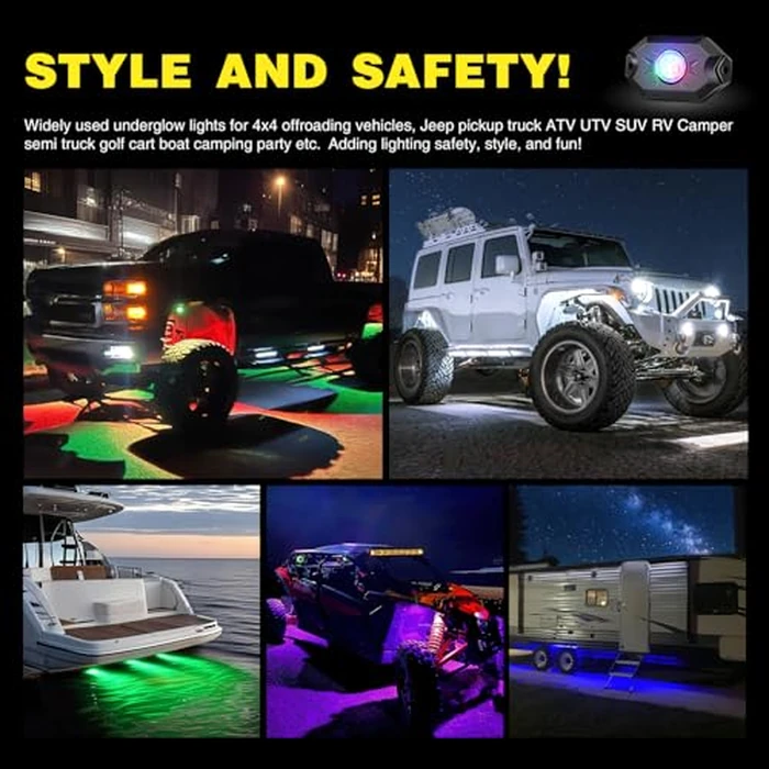Nilight RGB LED Rock Lights Kit, 4 pods Underglow Multicolor Neon Light Pod with Bluetooth App Control Flashing Music Mode Wheel Well Light for Truck ATV UTV RZR SUV by Nilight - Image 7