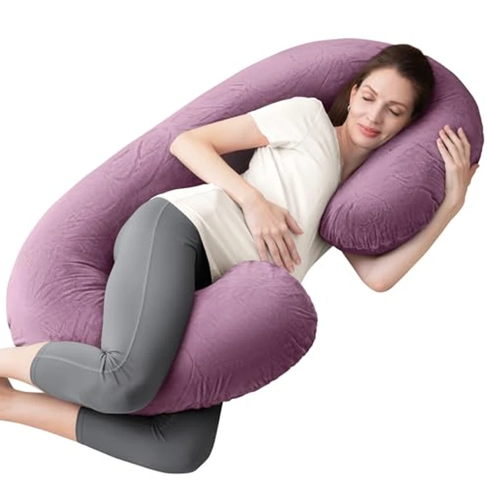1 MIDDLE ONE Pregnancy Pillow, C Shaped Full Body Pregnant Women Sleeping Pillow for Maternity Support with Cover (Purple) by 1 MIDDLE ONE - Used - Like New condition - US$29.21