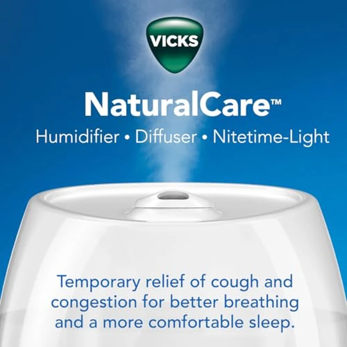 Vicks VUL530C NaturalCare Cool Mist Ultrasonic Small Room Humidifier and Diffuser for Baby, Bedroom, Office desk, with 7-Colour Nightlight, Scent Pad Slot, 2.3L Tank by Vicks - Image 2