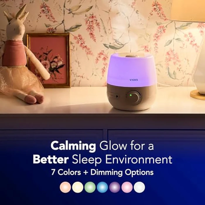 Vicks VUL530C NaturalCare Cool Mist Ultrasonic Small Room Humidifier and Diffuser for Baby, Bedroom, Office desk, with 7-Colour Nightlight, Scent Pad Slot, 2.3L Tank by Vicks - Image 3