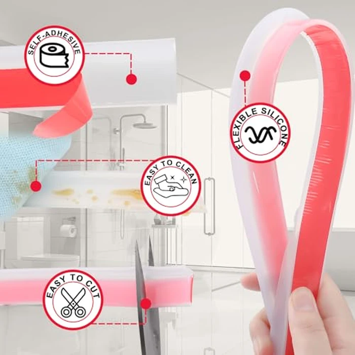 Shower Threshold Water Dam Guard - Self-Adhesive Silicone Waterproof Barrier, Leak-Proof, Flexible, Easy Installation, Customizable Length for Showers, Bathtubs, Sinks, and Countertops by Hzetuu by Hzetuu - Image 5