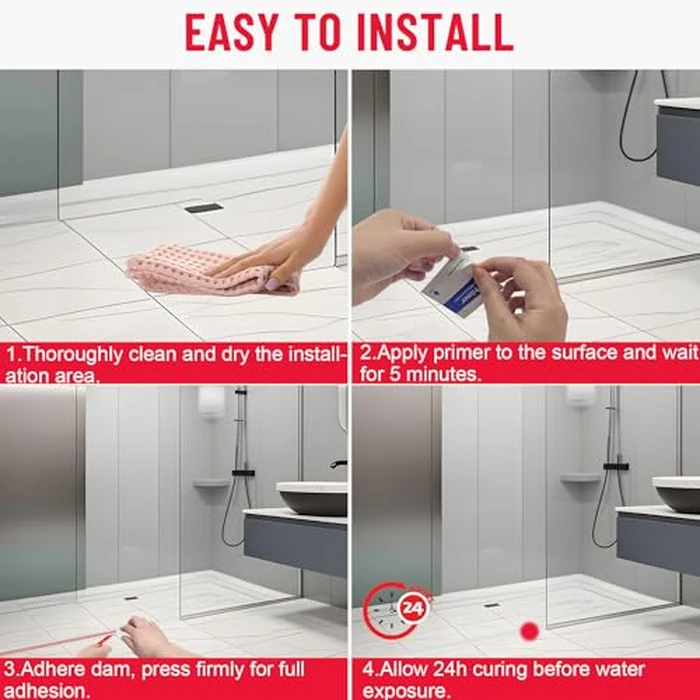 Shower Threshold Water Dam Guard - Self-Adhesive Silicone Waterproof Barrier, Leak-Proof, Flexible, Easy Installation, Customizable Length for Showers, Bathtubs, Sinks, and Countertops by Hzetuu by Hzetuu - Image 7