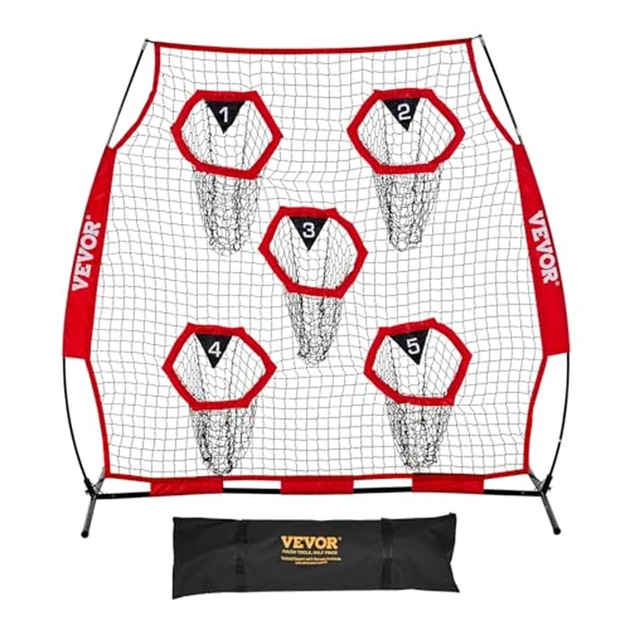 VEVOR 6 x 6 ft Football Trainer Throwing Net, Training Throwing Target Practice Net with 5 Target Pockets, Knotless Net Includes Straps and Portable Carry Case, Improve QB Throwing Accuracy, Red by VEVOR - Used - Very Good condition - US$42.18