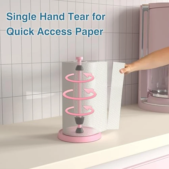 Pink Paper Towel Holder Countertop, Pink Kitchen Accessories Decor, Stainless Steel, Weighted Base, Paper Towel Roll Holder Stand with Ratchet Mechanism for Kitchen Bathroom Farmhouse Essentials by Swaitee - Image 3