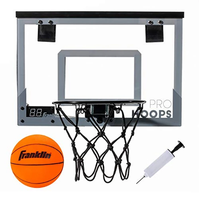 Franklin Sports Over The Door Mini Basketball Hoop - Pro Hoops Light Up Electronic Indoor Kids Hoop with Mini Basketball - Slam Dunk Approved Backboard - Bedroom + Office Mini Hoop + Ball - LED by Franklin Sports - Used - Good condition