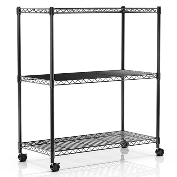 Simple Deluxe Shelving Unit - 3 Tier Shelf for Garage Storage, Black, 24.02" W x 13.78" D x 29.92" H, 750 Lbs Capacity, Adjustable Shelves, Leveling Feet, Caster Wheels for Easy Mobility,Black by Simple Deluxe - Used - Very Good condition