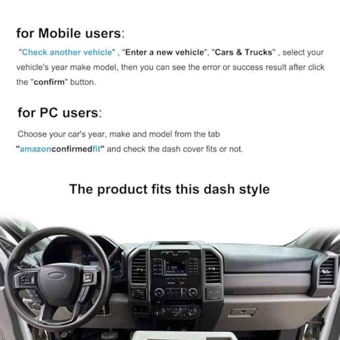 Yiz Dash Cover Mat Custom Fit for Ford F150 F250 F350 F450 Superduty Expedition with Light Sensor,Dashboard Pad Carpet w/o Forward Collision Alert(Dark Gray) J19 by Yiz - Image 3