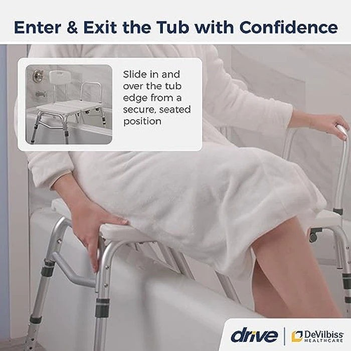 Drive Medical Splash Defense Tub Transfer Bench for Bathtub - U-Shaped Shower Curtain Guard - Adjustable Height - Reversible Design - 400 Lb Capacity - Safe Bathing Aid - White by Drive Medical - Image 2