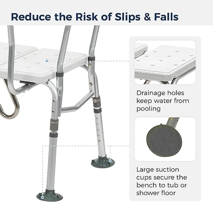 Drive Medical Splash Defense Tub Transfer Bench for Bathtub - U-Shaped Shower Curtain Guard - Adjustable Height - Reversible Design - 400 Lb Capacity - Safe Bathing Aid - White by Drive Medical - Image 5