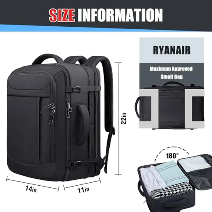 JARWAM Expandable Travel Backpack 50L-60L, Extra Large Carry on Backpack Hiking Camping Rucksack with Waterproof Wet Pocket, Anti-Theft 19 Inch Gaming Laptop Bag for Road Trip Outdoor Sports, Black by JARWAM - Image 1