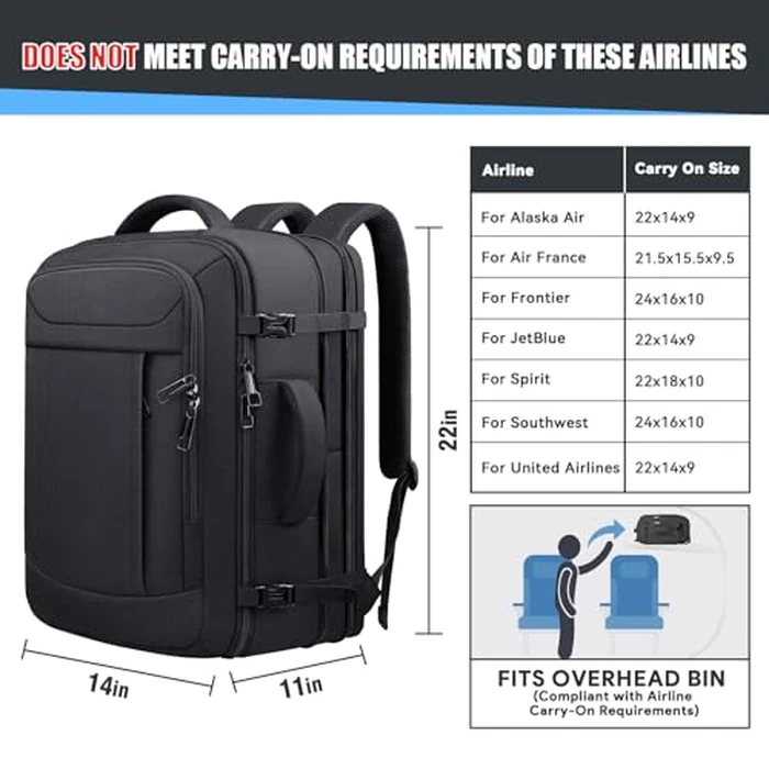 JARWAM Expandable Travel Backpack 50L-60L, Extra Large Carry on Backpack Hiking Camping Rucksack with Waterproof Wet Pocket, Anti-Theft 19 Inch Gaming Laptop Bag for Road Trip Outdoor Sports, Black by JARWAM - Image 5