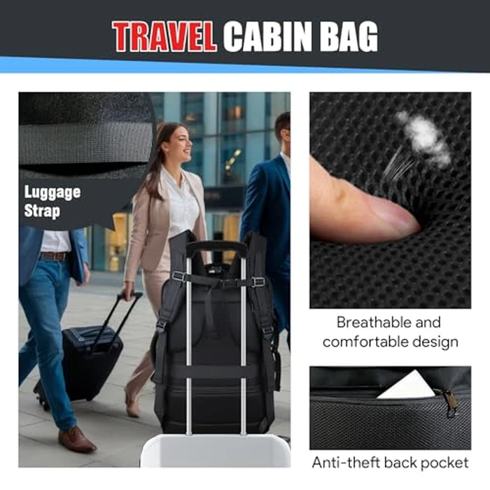 JARWAM Expandable Travel Backpack 50L-60L, Extra Large Carry on Backpack Hiking Camping Rucksack with Waterproof Wet Pocket, Anti-Theft 19 Inch Gaming Laptop Bag for Road Trip Outdoor Sports, Black by JARWAM - Image 7