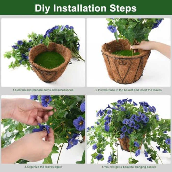 Homsunny Artificial Vine Silk Petunia Flowers, Fake Hanging Plant in Basket, Coconut Lining Pot Porch Decoration for Patio Lawn Garden Spring Summer Decor(Blue) by Homsunny - Image 6