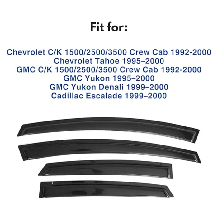 IG Window Visors Fit for 1992-2000 Chevrolet/GMC C/K 1500/2500/3500 Crew Cab, Out-Channel Rain Guards Vent Deflector 4PC, 1995-2000 Chevy Tahoe/GMC Yukon, 1999-2000 GMC Yukon Denali/Cadillac Escalade by Immortal Group - Image 2