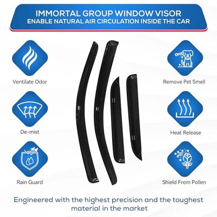 IG Window Visors Fit for 1992-2000 Chevrolet/GMC C/K 1500/2500/3500 Crew Cab, Out-Channel Rain Guards Vent Deflector 4PC, 1995-2000 Chevy Tahoe/GMC Yukon, 1999-2000 GMC Yukon Denali/Cadillac Escalade by Immortal Group - Image 4