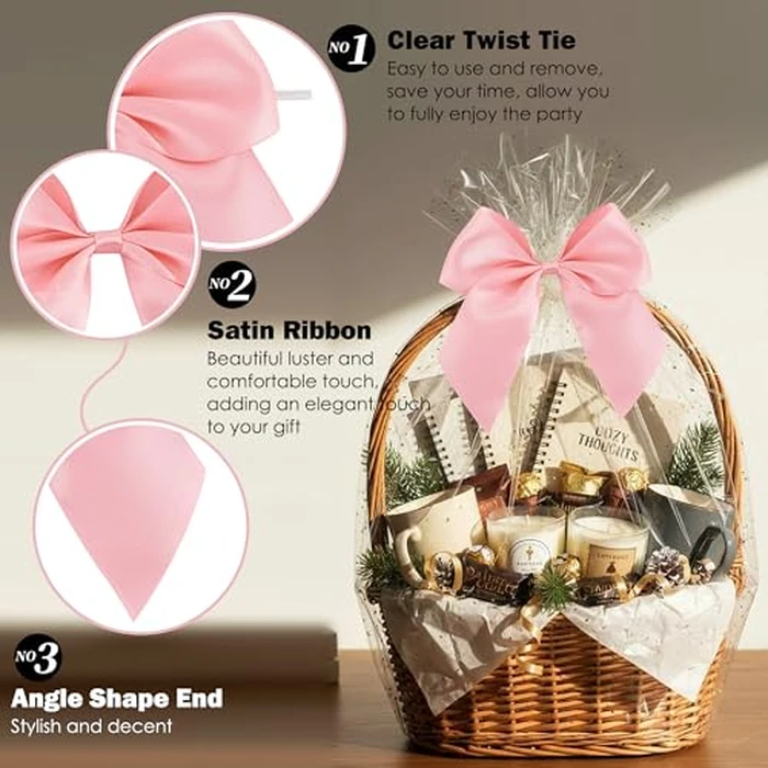 LiBongTa 24 PCS Pink Bows 5" Pre-Tied Twist Tie Bows Baby Pink Satin Ribbon Bow for Gift Wrapping Candy Treat Bags Crafts Baby Shower Birthday Party Favors Wedding Decor by LiBongTa - Image 4