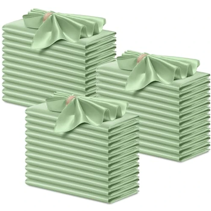 P Pothuiny 50 Pcs Silky Sage Green Satin Napkins 17 x 17 Inches, Square Smooth Wedding Dinner Napkins Bulk Cloth Napkins Table Napkins for Banquet Party Restaurant Decor, Thanksgiving, Christmas by P Pothuiny - Used - Like New condition - US$23.80