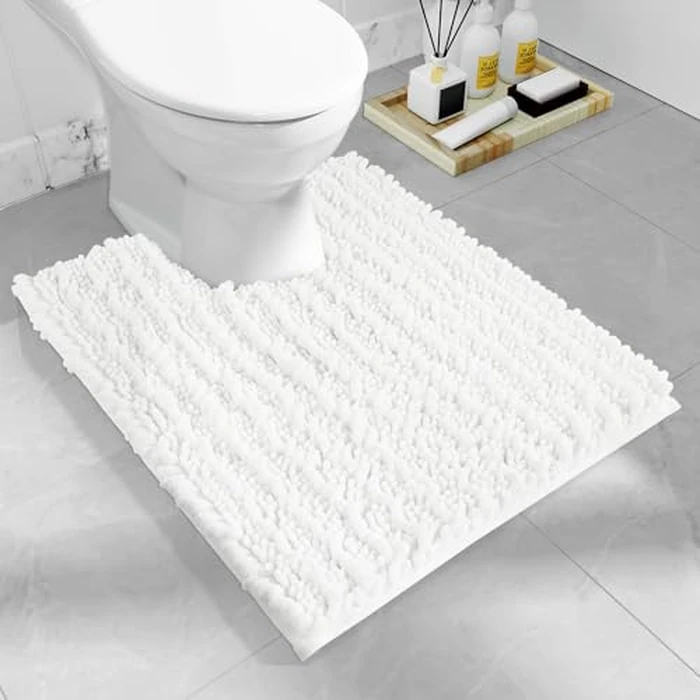 Yimobra Toilet Rugs U Shaped 24x20, Soft Comfortable Absorbent Chenille Toilet Mat for Bathroom Floor, Non-Slip Contour Bathroom Rugs for Toilet, Dry Quickly Machine Washable, White by Yimobra - Used - Very Good condition - US$15.19