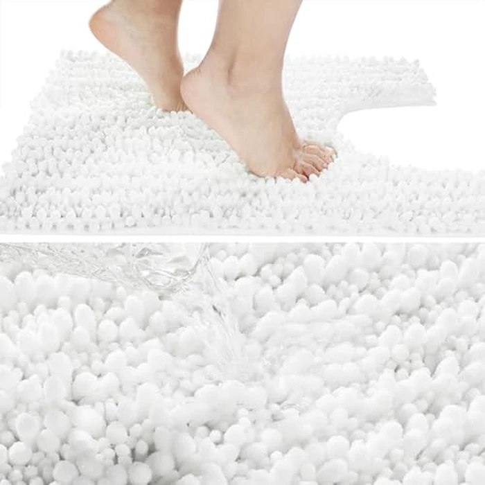 Yimobra Toilet Rugs U Shaped 24x20, Soft Comfortable Absorbent Chenille Toilet Mat for Bathroom Floor, Non-Slip Contour Bathroom Rugs for Toilet, Dry Quickly Machine Washable, White by Yimobra - Image 3