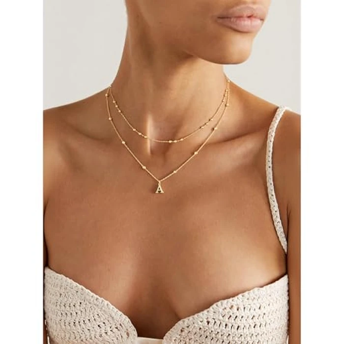 SWRNR Initial Necklaces for Women, Dainty 14K Gold Plated Layered A-Z Letter Pendant Necklace Trendy Cute Choker Name Charm Necklace Stack Personalized Jewelry Gift for Her Birthday Christmas Gift by SWRNR - Image 3