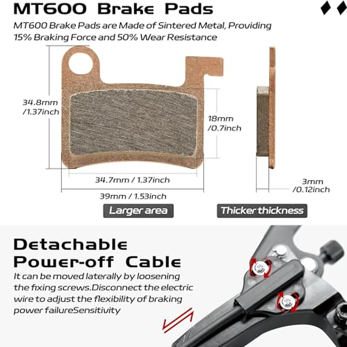 DYISLAND E-Bike Hydraulic Disc Brake Set 4-Pistons/2-Pistons,2-PIN/3-PIN Pre-Bled with Mineral Oil Brakes Kit,Front and Rear Set,180mm 2.3mm Thick Rotors(Black/4-Pistons/3-PIN/F1100mm-R1900mm) by DYISLAND - Image 6