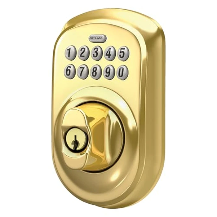 Schlage Plymouth Keypad Deadbolt, Electronic Keyless Entry Lock, Bright Brass, BE365 V PLY 505 by SCHLAGE - Image 5