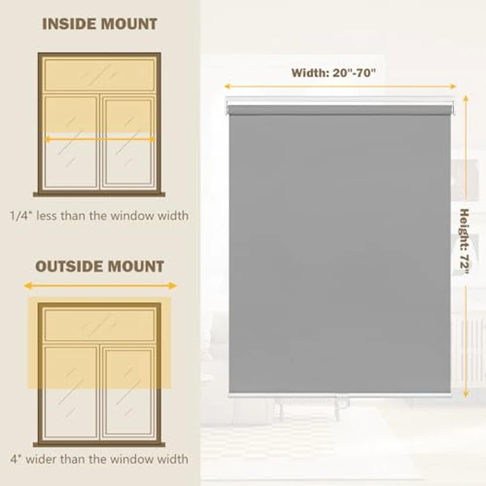 SEEYE Cordless Blackout Roller Shades Window Blinds Privacy Waterproof Thermal Insulated Fabric Curtain UV Protection for Home Kitchen Bathroom Bedrooms 26" W x 72" L(66W x 183H cm),Grey by SEEYE - Image 2