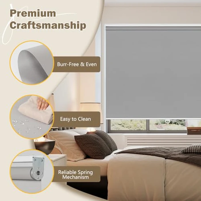 SEEYE Cordless Blackout Roller Shades Window Blinds Privacy Waterproof Thermal Insulated Fabric Curtain UV Protection for Home Kitchen Bathroom Bedrooms 26" W x 72" L(66W x 183H cm),Grey by SEEYE - Image 5