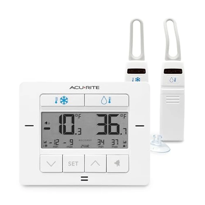 AcuRite Matte White Digital Wireless Fridge and Freezer Thermometer for Home and Restaurants with Alarm and High/Low Temperature Records (00523M) by AcuRite - Used - Good condition