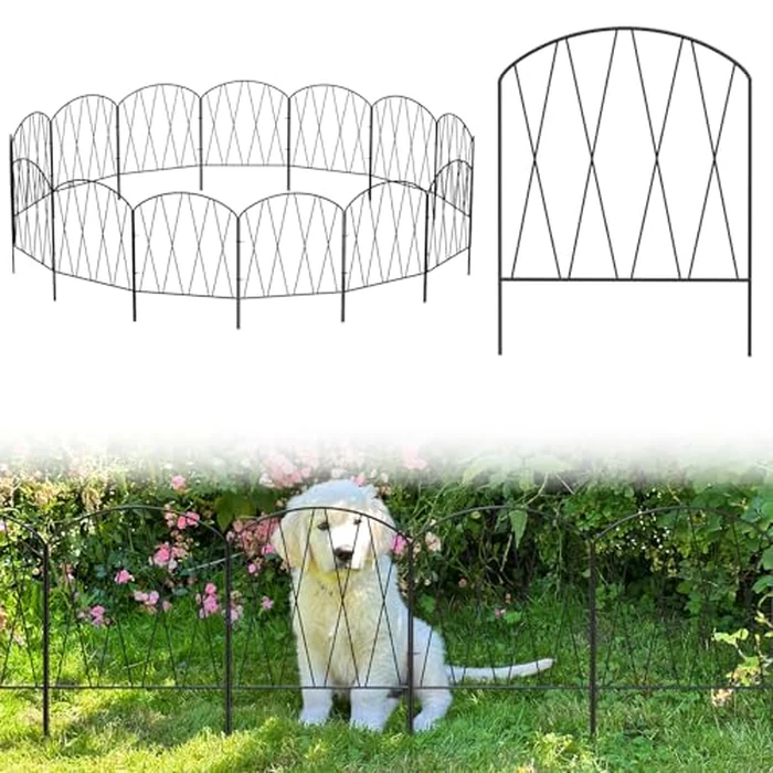 10 Pack Animal Barrier Fence, No Dig Animal Decorative Arched Garden Fence, Rustproof Metal Wire Panel Border, Garden Fence Border for Yard Landscape Patio Outdoor, 10.3 ft (L) x 15.9 in (H), Black by OYEAL - Image 1