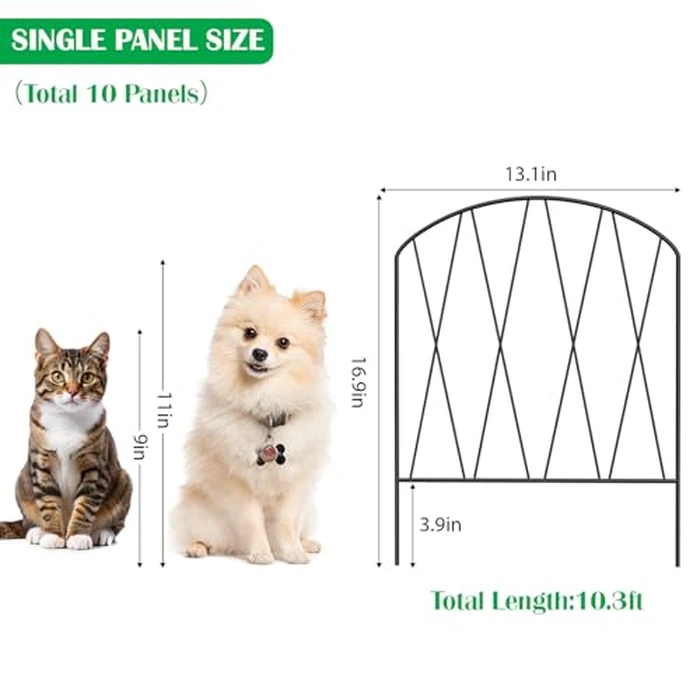 10 Pack Animal Barrier Fence, No Dig Animal Decorative Arched Garden Fence, Rustproof Metal Wire Panel Border, Garden Fence Border for Yard Landscape Patio Outdoor, 10.3 ft (L) x 15.9 in (H), Black by OYEAL - Image 2