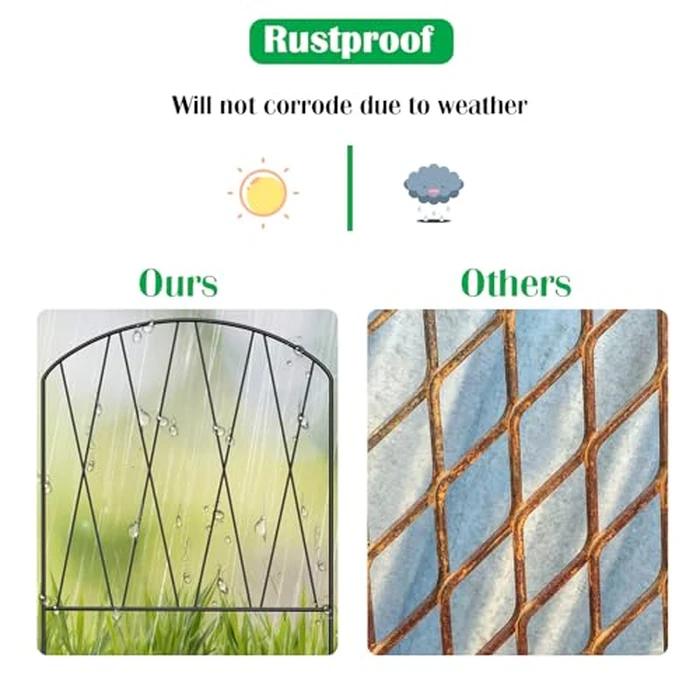 10 Pack Animal Barrier Fence, No Dig Animal Decorative Arched Garden Fence, Rustproof Metal Wire Panel Border, Garden Fence Border for Yard Landscape Patio Outdoor, 10.3 ft (L) x 15.9 in (H), Black by OYEAL - Image 3